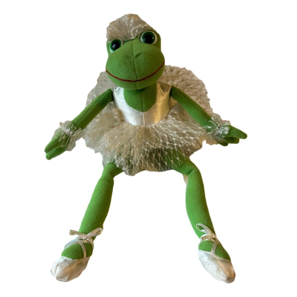 Russ Berrie Frog Ballerina Plush Soft Toy White Tutu Shelf Sitter Bettina VTG